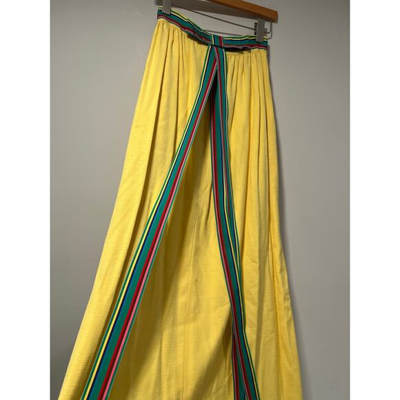 Vintage Homemade Maxi Skirt Butter Yellow with Ribbon Size Small JL - Picture 1 of 14